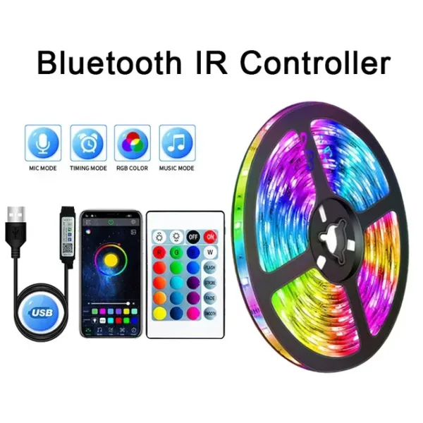 RGB 5050 Led Strip Lights 5V USB 24Keys Bluetooth Wifi Control Flexible Ribbon Color Change Led Lamp Tape for Room Decoration - Image 10