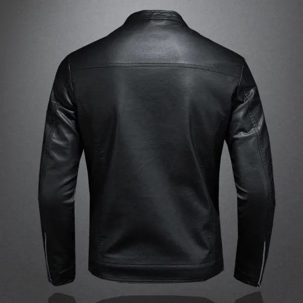 Spring Autumn Leather Jacket Men Stand Collar Slim Pu Leather Jacket Fashion Motorcycle Causal Coat Mens Moto Biker Leather Coat - Image 2