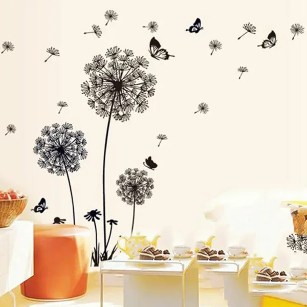 Black Dandelion Wall Stickers Butterflies On The Wall Living Room Bedroom Glass Window Decoration Mural Art Home Decor Decals - Image 7