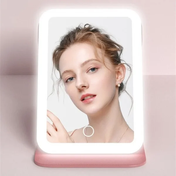 Makeup mirror Folding makeup mirror, 1 piece portable LED mirror with ring light, three-color light self-standing makeup mirror, - Image 4