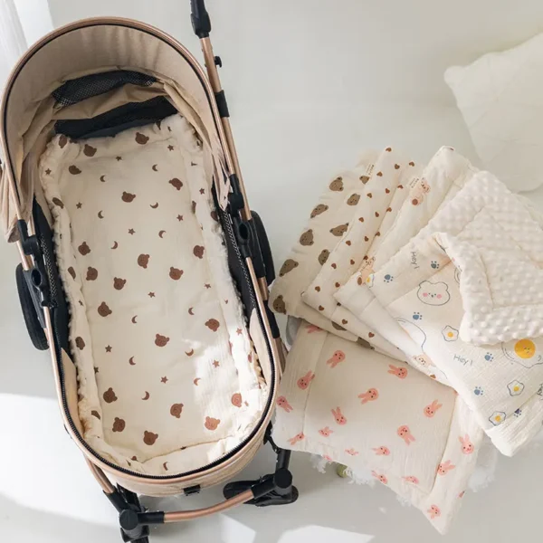 Muslin Baby Stroller Cushion Soft Baby Blanket with Dotted Backing Baby Carriage Pram Cotton-padded Mattress 40*80cm - Image 3