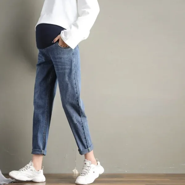 Pregnancy Abdominal Pants Boyfriend Jeans Maternity Pants For Pregnant Women Clothes High Waist Trousers Loose Denim Jeans - Image 10