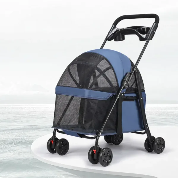 Small Animal Carrier, Outdoor Foldable Pet Trolley with 4 Wheels, Multifunctional Breathable Pet Stroller, Dog and Cat Cart - Image 3