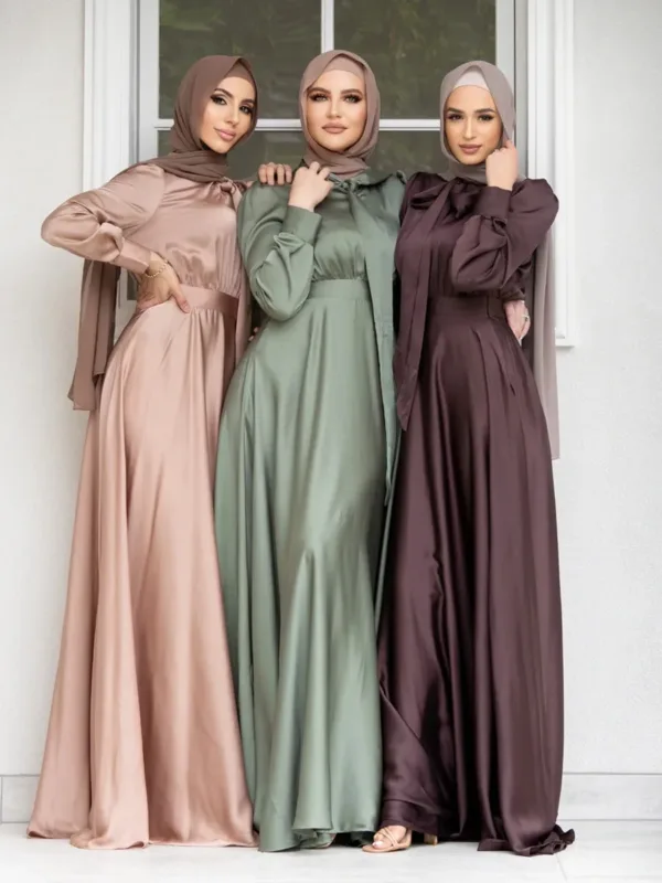 Modest Dubai Abaya Hijab Islam Ramadan Robe Femme Kaftan Formal Evening Maxi Dresses Muslim Fashion Women Satin Prom Long Dress - Image 8