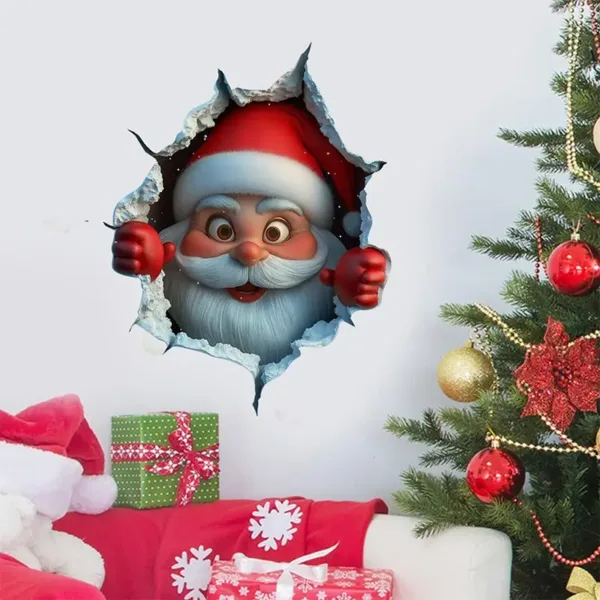 Christmas 3D Break-through Wall Decal Cartoon Santa Claus Wall Sticker Living Room Background Wall Detachable Festival Decor - Image 6