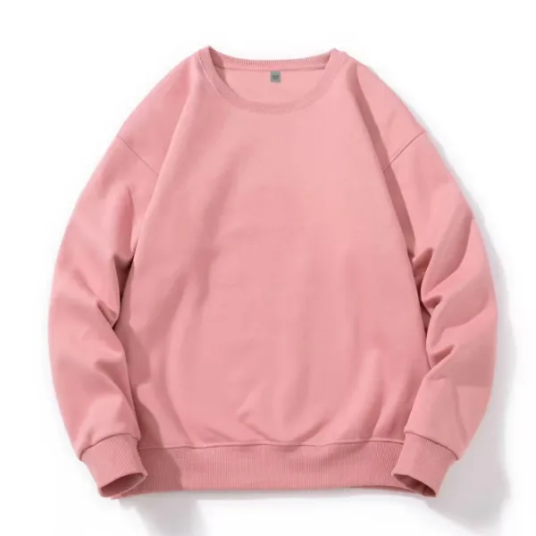 Men Cotton Spring Autumn Solid Color O-neck Sweatshirt Universal Simple Casual Pullover Couple Long Sleeve T-shirt White Top - Image 2