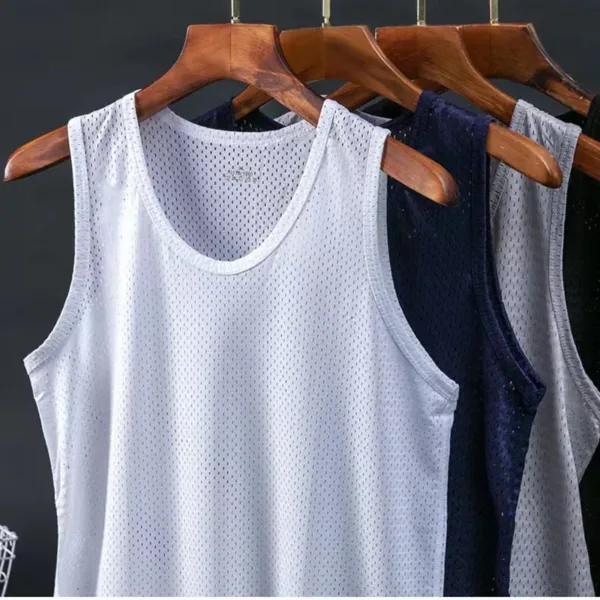 Men's Ice Silk Mesh Tank Tops Gym Stringer Transparent Bodybuilding Sleeveless Shirt Fitness Vest Male mesh Muscle Singlets - Image 5