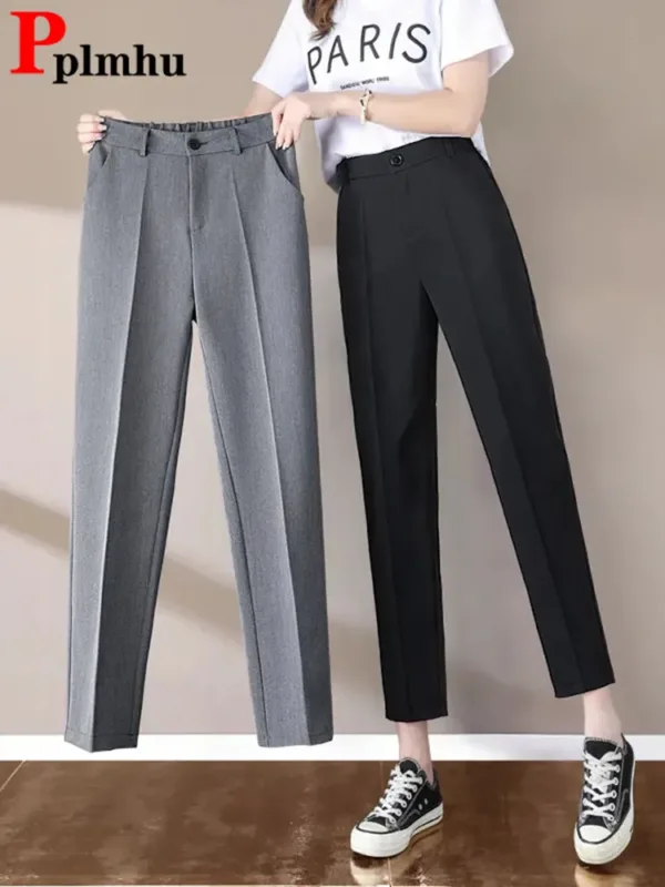 Women Formal Baggy Straight Suit Pants Female Office Elastic High Waist Loose Pantalones Korean Solid Casual Calcas Feminina New - Image 3