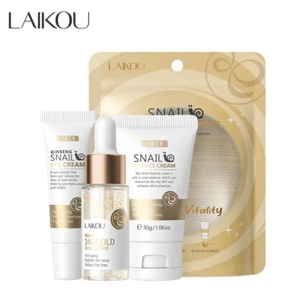 3pcs/set LAIKOU Vitamin C 24K Golden Sakura Skin Care Sets Face Cream Serum Eye Cream Moisturizing Face Care Kit - Image 3