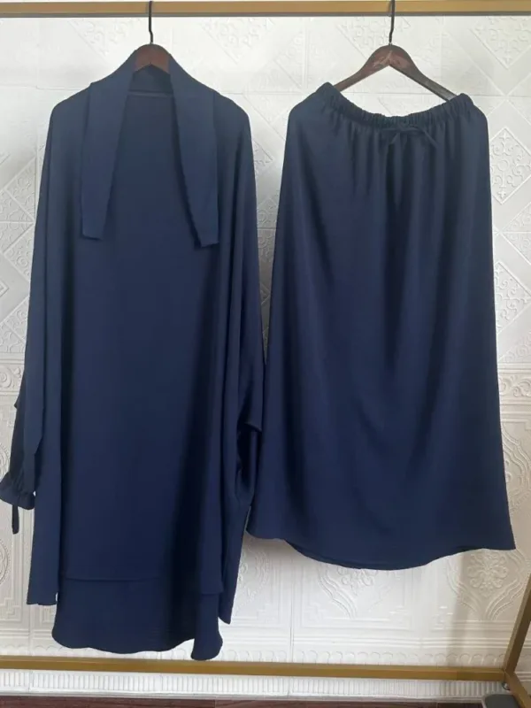 Eid Muslim Long Khimar Skirt 2 Piece Set for Women Abaya Dress Prayer Garment Hijab Full Cover Ramadan Kaftan Djellaba - Image 13