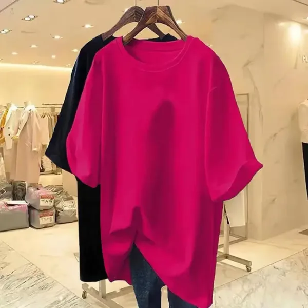 Women Clothing Fashion Cotton O-neck Short Sleeve T-shirt Summer Casual Loose Oversized Solid Top Tee Basic Pullover 45-105Kg - Image 9