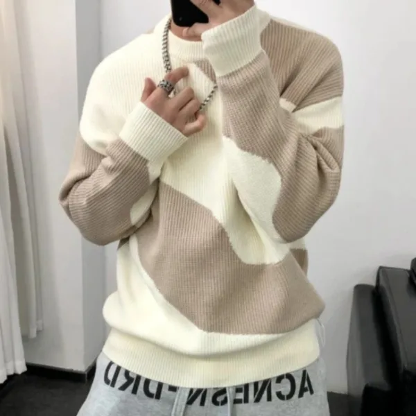 Man Clothes Round Collar Pullovers Knitted Sweaters for Men Crewneck Color Matching Black Cigaret Casual Korean Style Jumpers S - Image 7