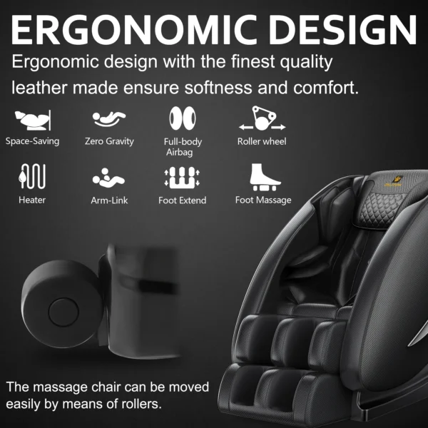 Zero Gravity Recliner Massage Chair with Full Body Heat, Bluetooth Speakers, Airbags, and Foot Roller - Image 4