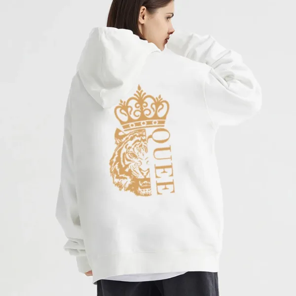 Fashion Lion King Tiger Queen Couple Hoodies Long Sleeve Pullover Golden Crown Couple Matching Outfits Streetwear Lovers Clothes