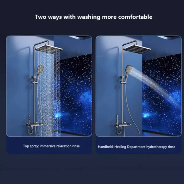 Piano Keys Bathroom Shower System Intelligent LED Temperature Display Shower Suit Bathtub Gray Rain Mixer Shower Faucet Full Set - Image 7
