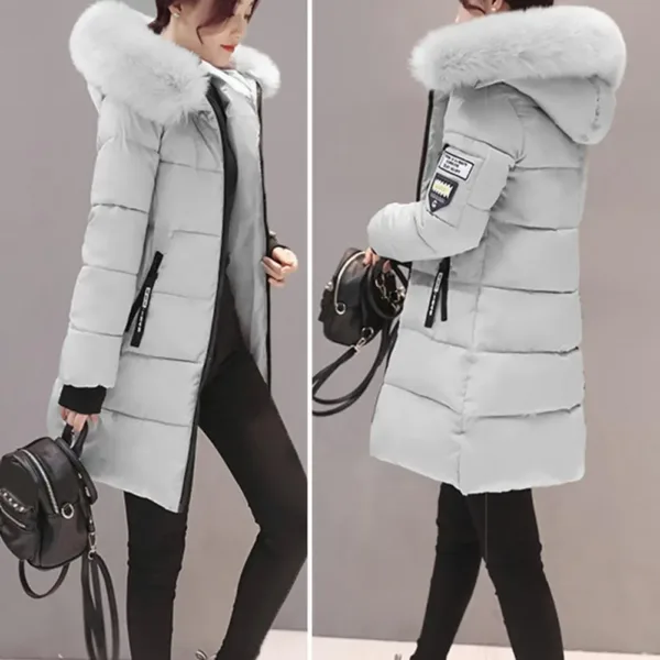 Women Winter Cotton Coat Hooded Mid Length Outerwear Windproof Warm Long Sleeve Jacket Solid Color Slim Fit Lady Down Coat - Image 5