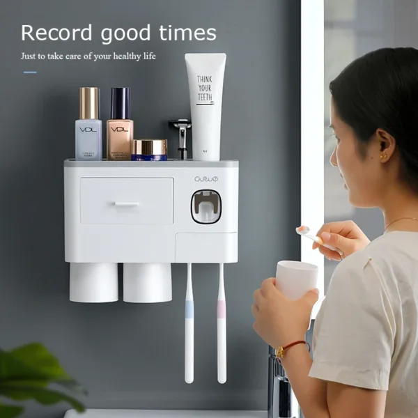 Bathroom Accessories organizer Set Toothbrush Holder Automatic Toothpaste Dispenser Holder Toothbrush Wall Mount Rack Tools Set - Image 8