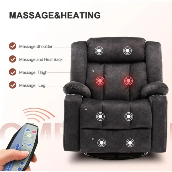 Recliner Chair Massage Rocker with Heated 360 Degree Swivel Lazy Boy Recliner Single Sofa Seat with Cup Holders for Living Room - Image 4