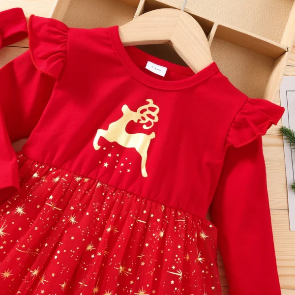 Newborn Baby Christmas Dress Outfit Long Sleeve Romper Tutu Skirt Red Dress Headband Infant Girls Festive Xmas Costume - Image 3