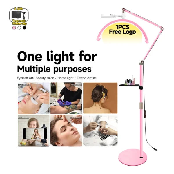 Customized logo half moon eyelash extension floor lamp beauty salon eyebrow tattoo makeup light beauty artist facial lighting - Image 7