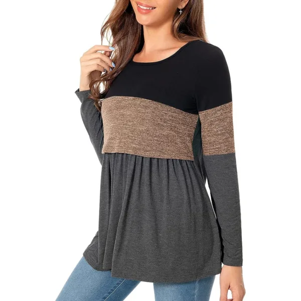 Maternity Nursing T Shirt Pregnant Womens Long Sleeve Patchwork Nursed Tops Blouse For Breastfeeding Pregnancy Clothes Pullover - Image 4