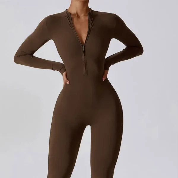 Yoga Boilersuit Long Sleeved Women's Sportswear Gym Zipper Jumpsuits Workout High-intensity Fitness One-piece Skin-tight Garment - Image 7