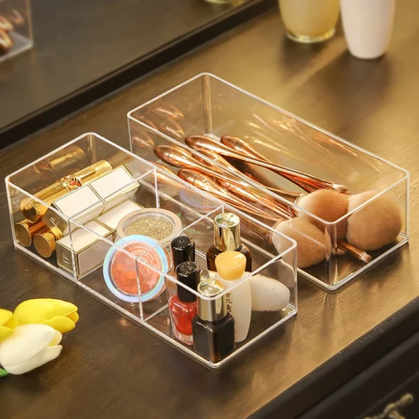 Clear Acrylic Makeup Layered Storage Box Dressing Table Cosmetic Lipstick Finishing Grid Box Desktop Drawer Storage Compartment - Image 8