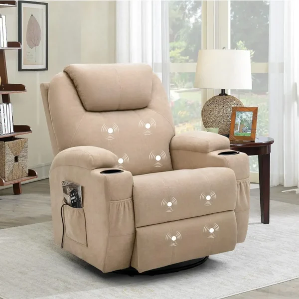 Rocking Chair Recliner Chair with Massage Swivel Ergonomic Lounge Chair with 2 Cup Holders Side Pockets Living Room Chairs - Image 6