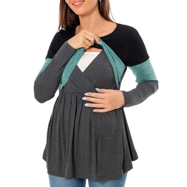 Maternity Nursing T Shirt Pregnant Womens Long Sleeve Patchwork Nursed Tops Blouse For Breastfeeding Pregnancy Clothes Pullover - Image 9