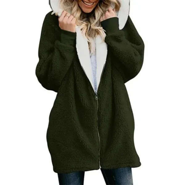 Winter Thickened Furry Hooded Sweatshirt Women Loose Comfortable Casual Outerwear Female Solid Color Warm Zipper Cardigan Hoodie - Image 8