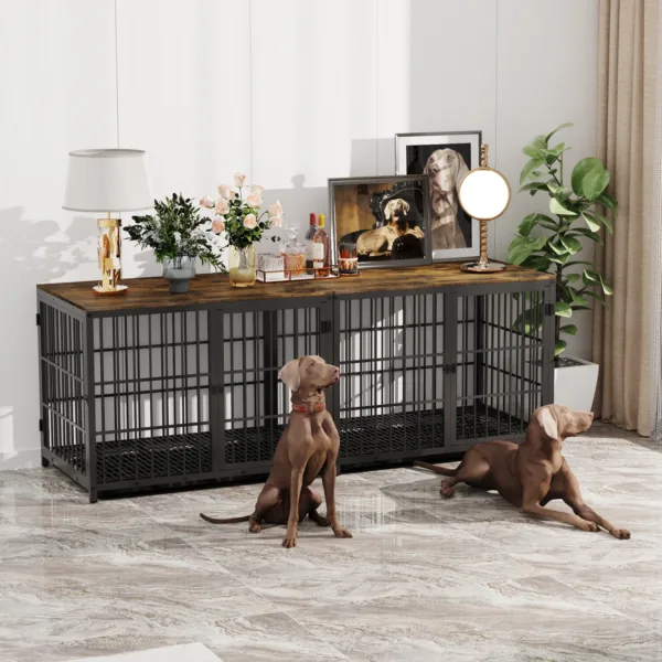 Dog Crate Furniture Pet Kennel End Table Metal Dog Kennel with Three Doors with Locks and Removable Tray, White/Black - Image 6