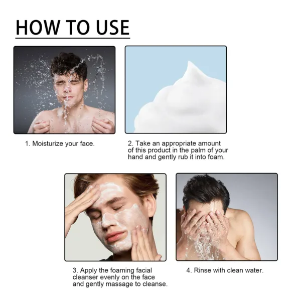 Men Facial Cleanser Lotion Remove Acne Blackhead Prevent Clogged Pores Oil Control Exfoliator Refreshing Facial Cleaning Cream - Image 3