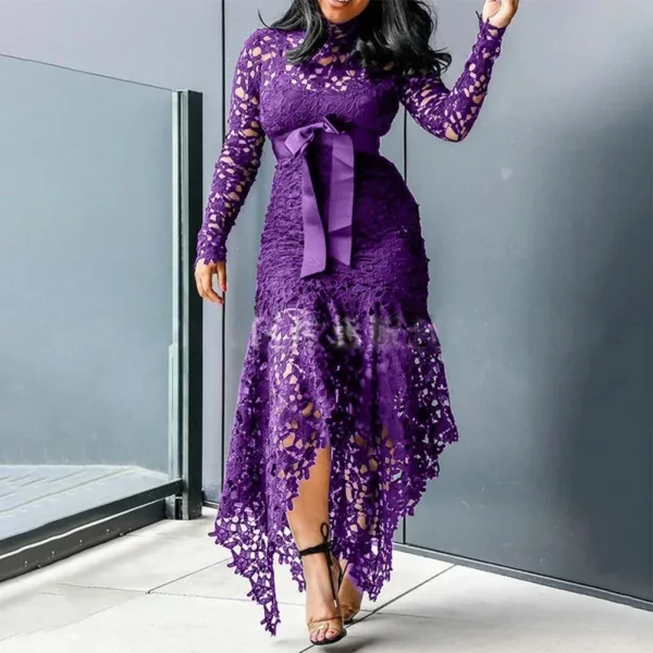 Affordable Brand New Dress Lace Women Dress Bodycon Evening Party Ladies Maxi Dresses Long Sleeve Plus Size For Women - Image 4