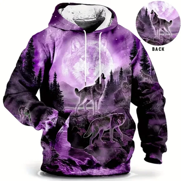 Vintage Men's Hoodie 3d Print Wolf Tops Fashion Animal Wolf Graphics Long Sleeve Hoodie Men's Top Oversized Streetwear Tees - Image 6