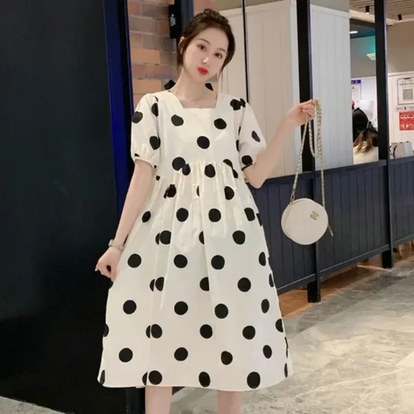 Maternity Fashion Summer Dress Outdoors High-end Fresh Dotty Skirt Loose-fit Medium-length Summer Dress - Image 4