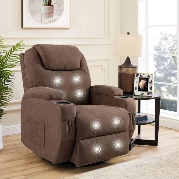 Rocking Chair Recliner Chair with Massage Swivel Ergonomic Lounge Chair with 2 Cup Holders Side Pockets Living Room Chairs - Image 8