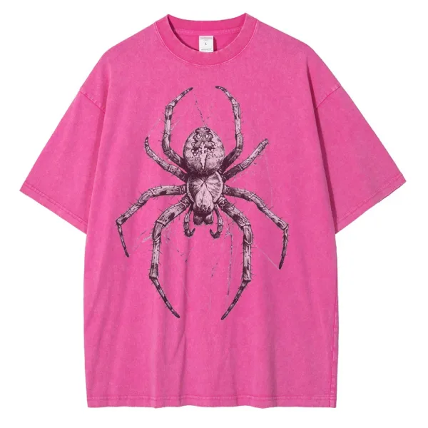 Spider Hand Drawn Graphic T Shirts for Men Casual Distressed Cotton Short Sleeves Printed Oversized T-shirt - Image 3