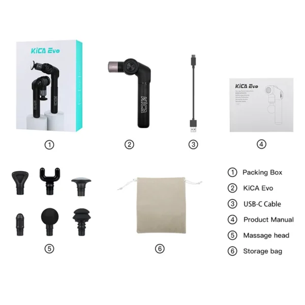 KiCA Evo Adjustable Fascia Gun with 6 Massage Heads and Heat, 3 Gear 3200rpm 9cm Extension Rod Aluminum, for Muscle Relaxatio - Image 6