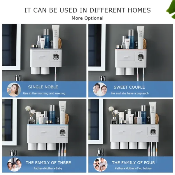 Bathroom Accessories organizer Set Toothbrush Holder Automatic Toothpaste Dispenser Holder Toothbrush Wall Mount Rack Tools Set - Image 2