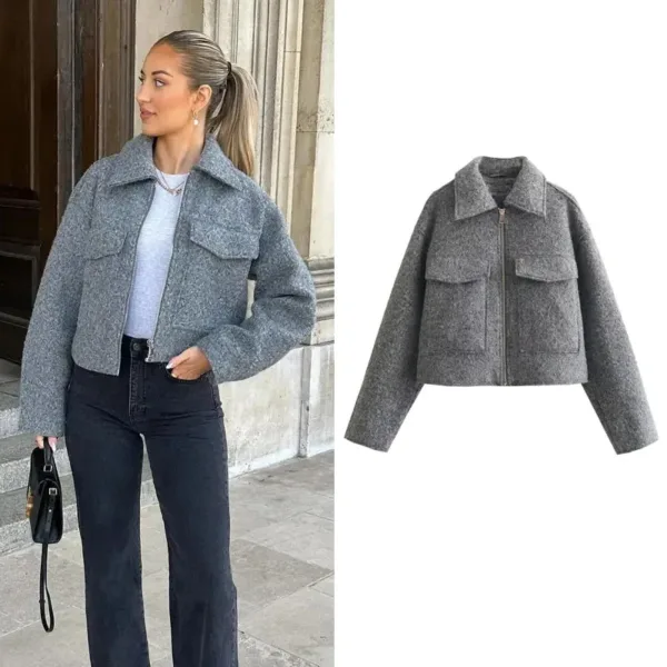 ASDS Autumn Winter Cropped Jacket for Women Short Coat Tweed Jacket Zip Crop Demi-season Jacket Woman New in outerwears - Image 4
