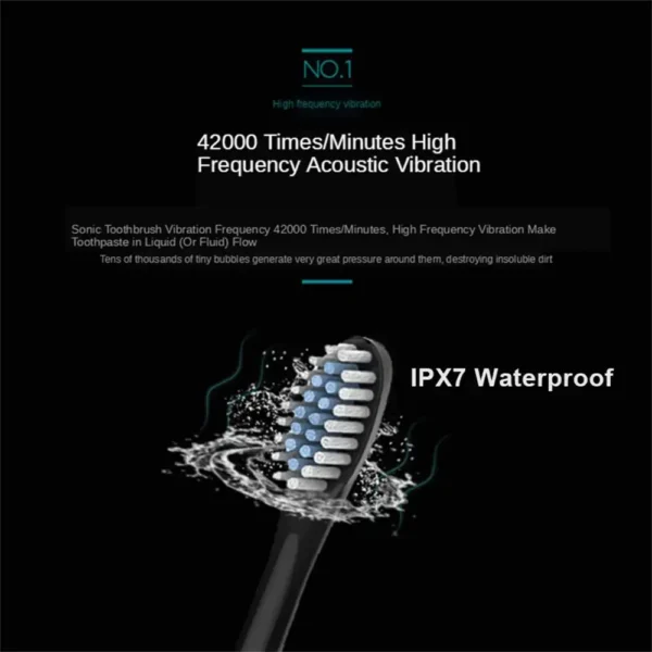 Sonic Electric Toothbrush Ultrasonic Automatic USB Rechargeable IPX7 Waterproof Toothbrush Replaceable Tooth Brush Head J189 - Image 6
