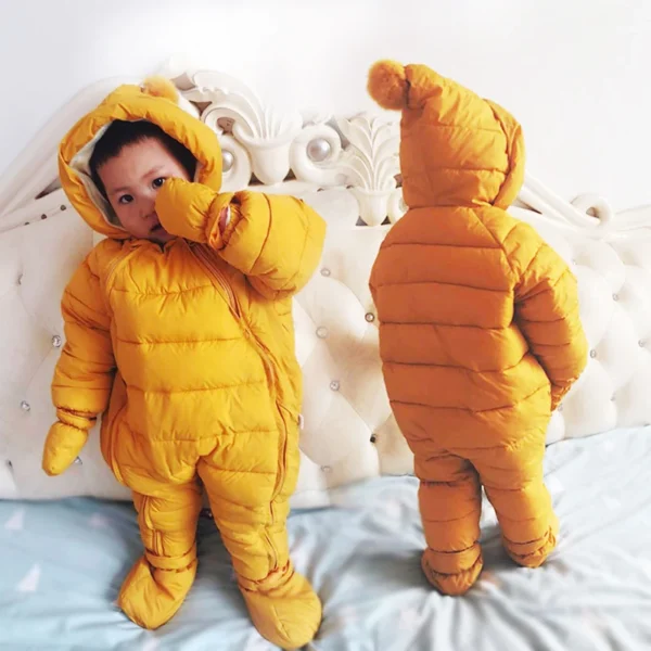 OLEKID 2024 Newborn Baby Jumpsuit Hooded Plus Velvet Warm Baby Boys Snowsuit Toddler Snow Suit Baby Girl Cotton Overalls Rompers - Image 3