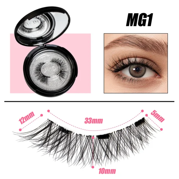 Cillophy 2Pairs Reusable Magnetic Lashes with Magnets Tweezer No Glue Needed D Magnetic Eyelash 3-Step Press On False Eyelash