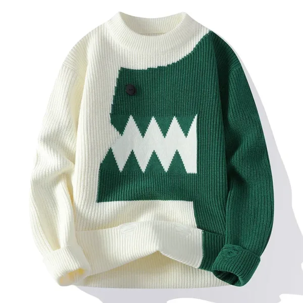 Harajuku Fun Dinosaur Sweater Autumn and Winter Warm Knitwear 2024 New Couple Splicing Design Couple Knit Pullover - Image 4