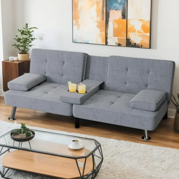 Sofa Bed Reversible Convertible Sleeper Pull Out Couches with Storage Chaise, Linen Fabric Furniture for Living Room, Bedroom - Image 8