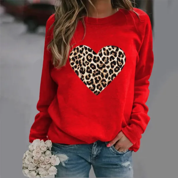 Crew-neck Hoodie New Leopard Print Love Print Europe and The United States Valentine's Day Hot Sales Sweatshirt Sweatshirts - Image 5