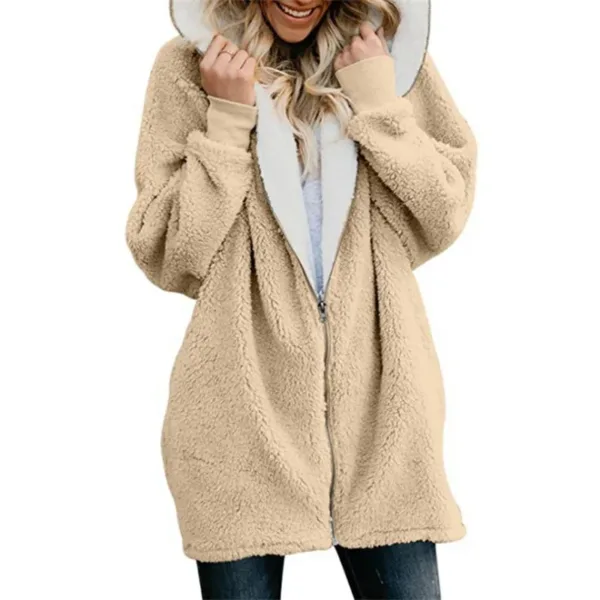 Winter Thickened Furry Hooded Sweatshirt Women Loose Comfortable Casual Outerwear Female Solid Color Warm Zipper Cardigan Hoodie - Image 13