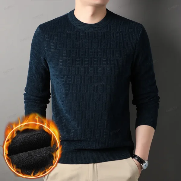 OUSSYU Winter Men's Warm Fleece Sweater O-Neck Embroidered Casual Knitted Inner Lap Pullovers Thick Thermal Underwear Sweater - Image 5