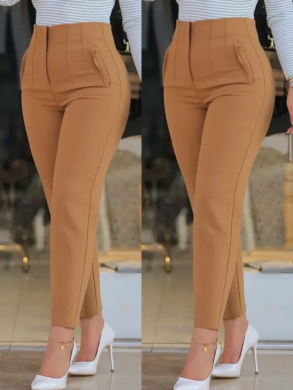 Elegant Pleated Waist Work Pants For Women White All-Match Daily OL Laides Fashion Office Formal Wear High Waisted Trousers - Image 13