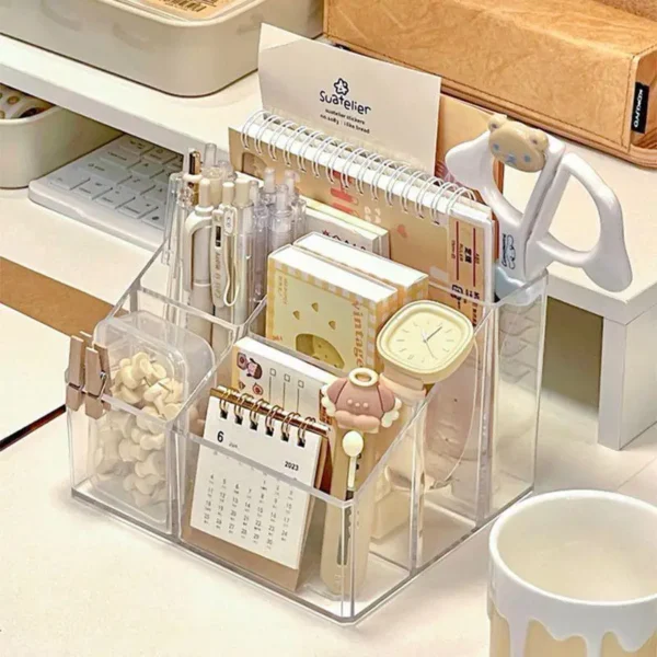 Transparent acrylic 3-5 grid makeup box,makeup brush bucket,makeup organizer,student desk pen holder jewelry storage box - Image 2